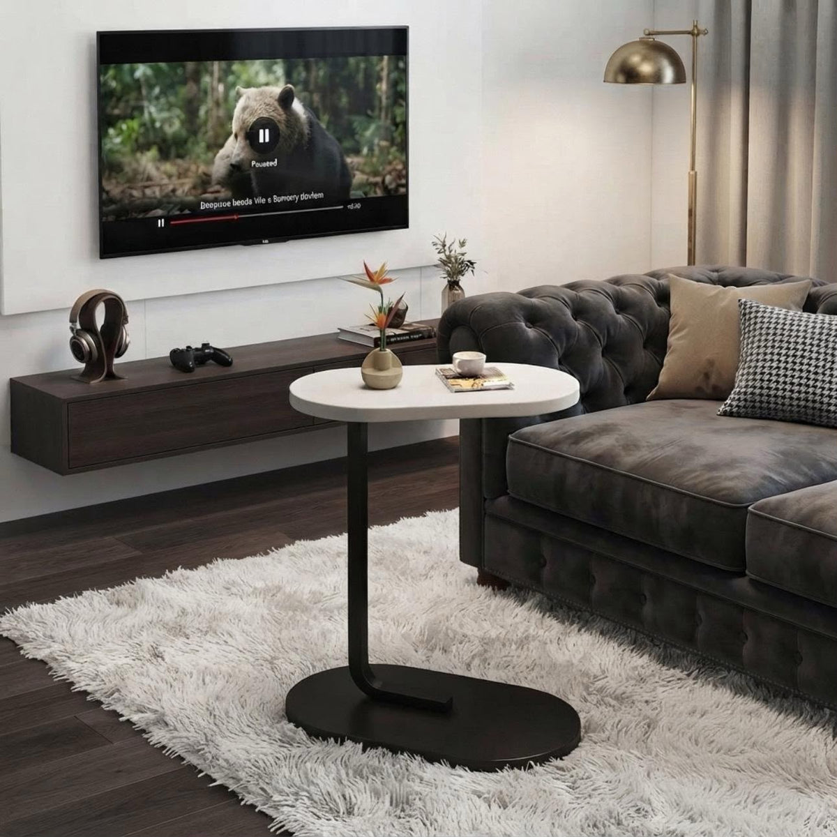 Modern Oval C-Shaped Side Table
