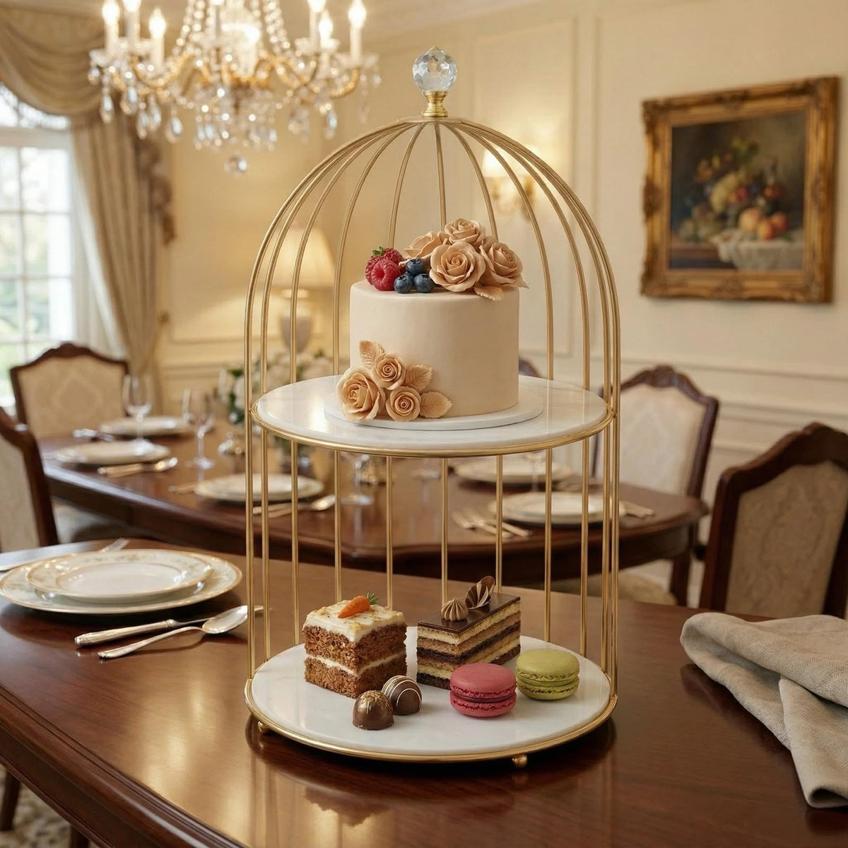 2tier Luxury Golden Birdcage Cosmetic Organizer