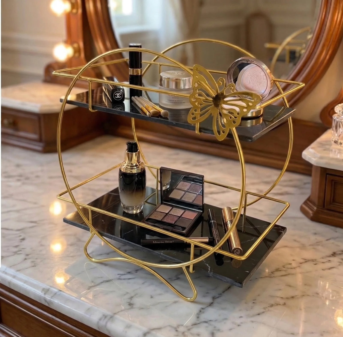 Luxury 2-Tier Butterfly Golden Vanity Rack