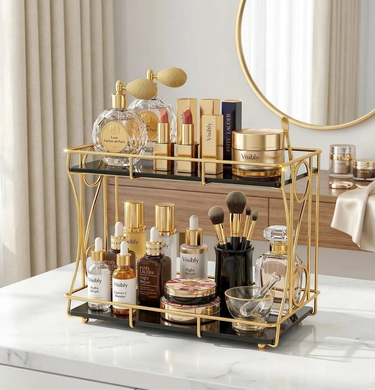 Luxury 2-Tier Rectangular Vanity Rack