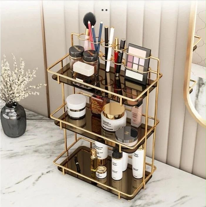 Luxury 3-Tier Shiny Gold Cosmetic Organizer