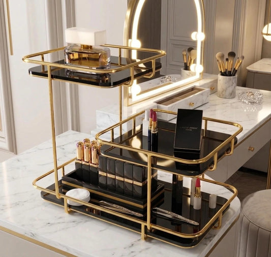 Premium 3-Tier Golden & White Acrylic Cosmetic Organizer