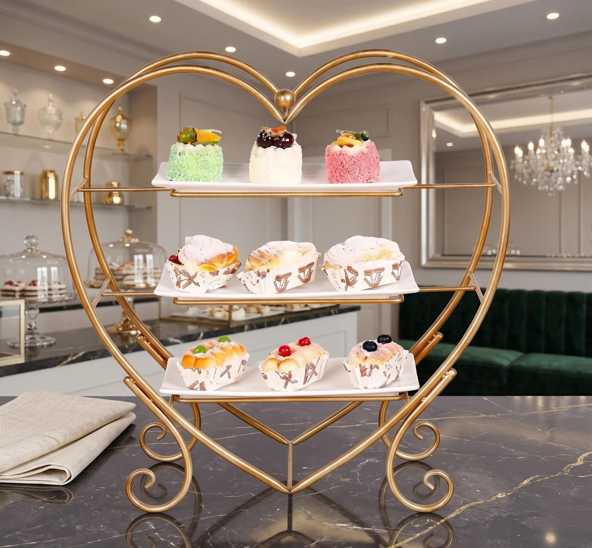 Luxury 3-Tier Heart-Shaped Serving Stand