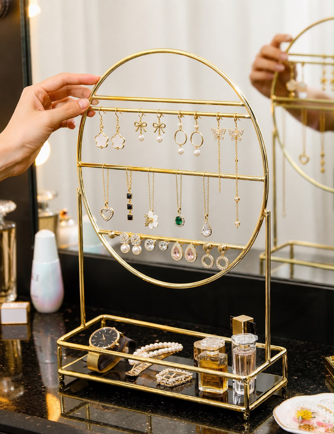 Premium 2-in-1 Round Gold Jewelry Rack