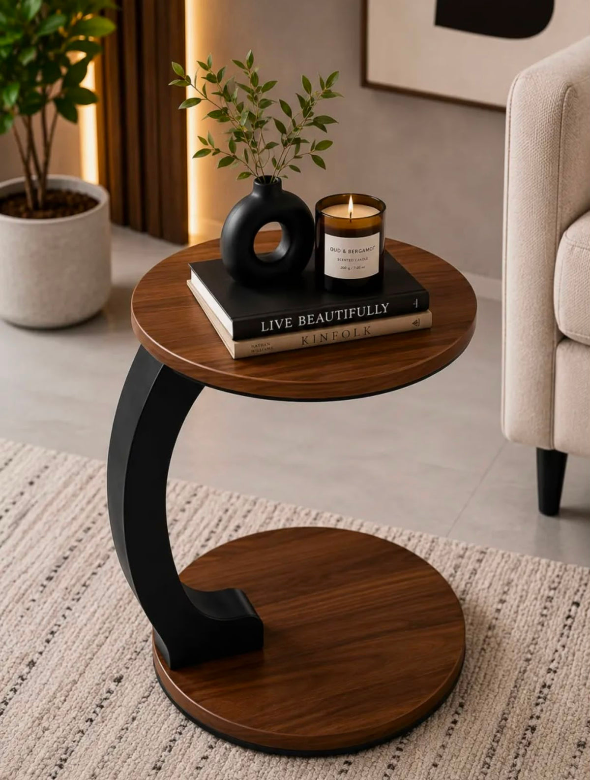 Modern Wooden C-Type Side Table