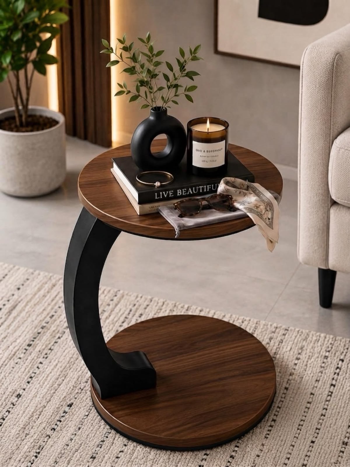 Modern Wooden C-Type Side Table