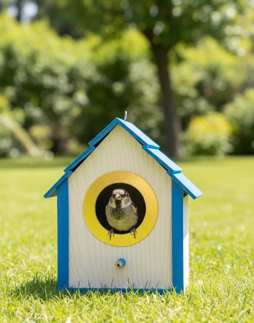 PVC Bird House with Gold Entry Ring