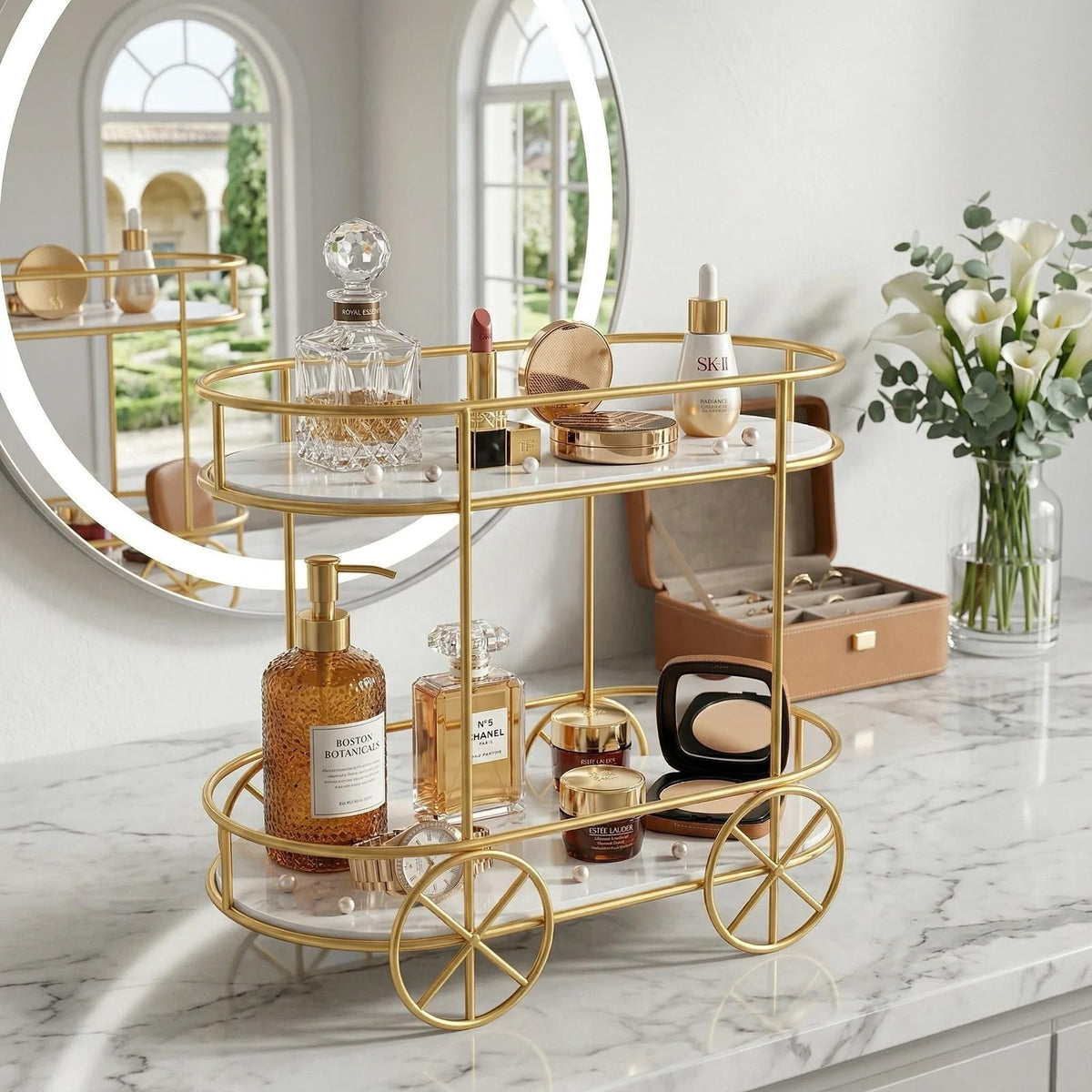 2-Tier Trolley Shape Golden Rack