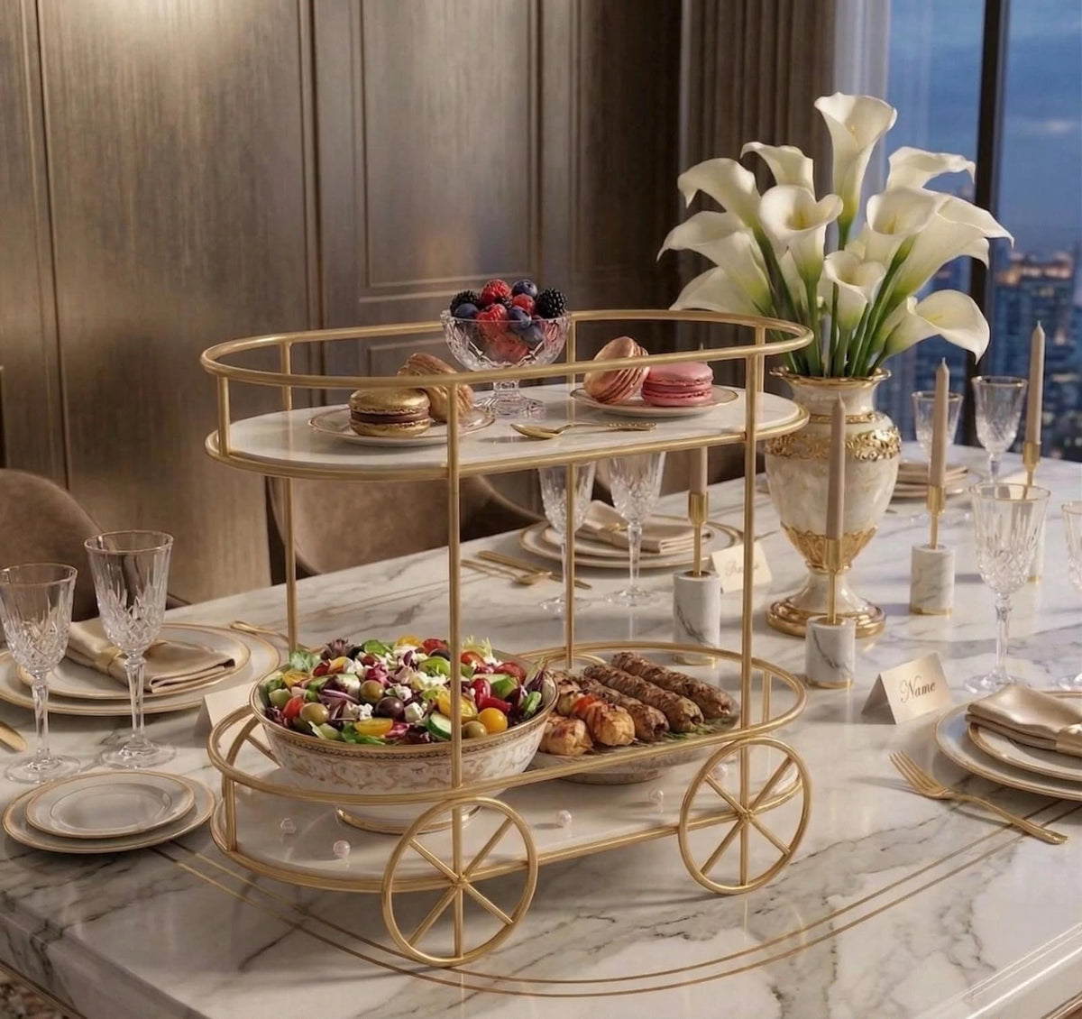 2-Tier Trolley Shape Golden Rack