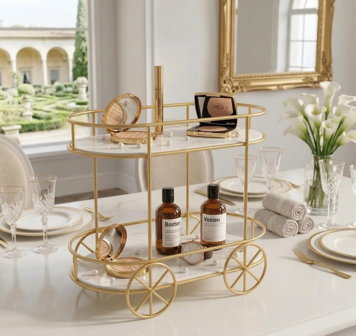 2-Tier Trolley Shape Golden Rack