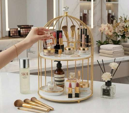 2tier Luxury Golden Birdcage Cosmetic Organizer