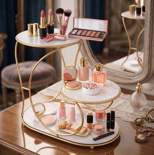 3-Tier Golden Cosmetic Organizer