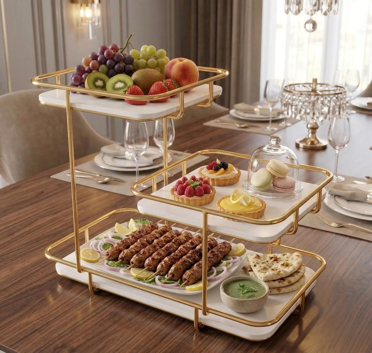 Exclusive 3-Tier Golden Buffet Server