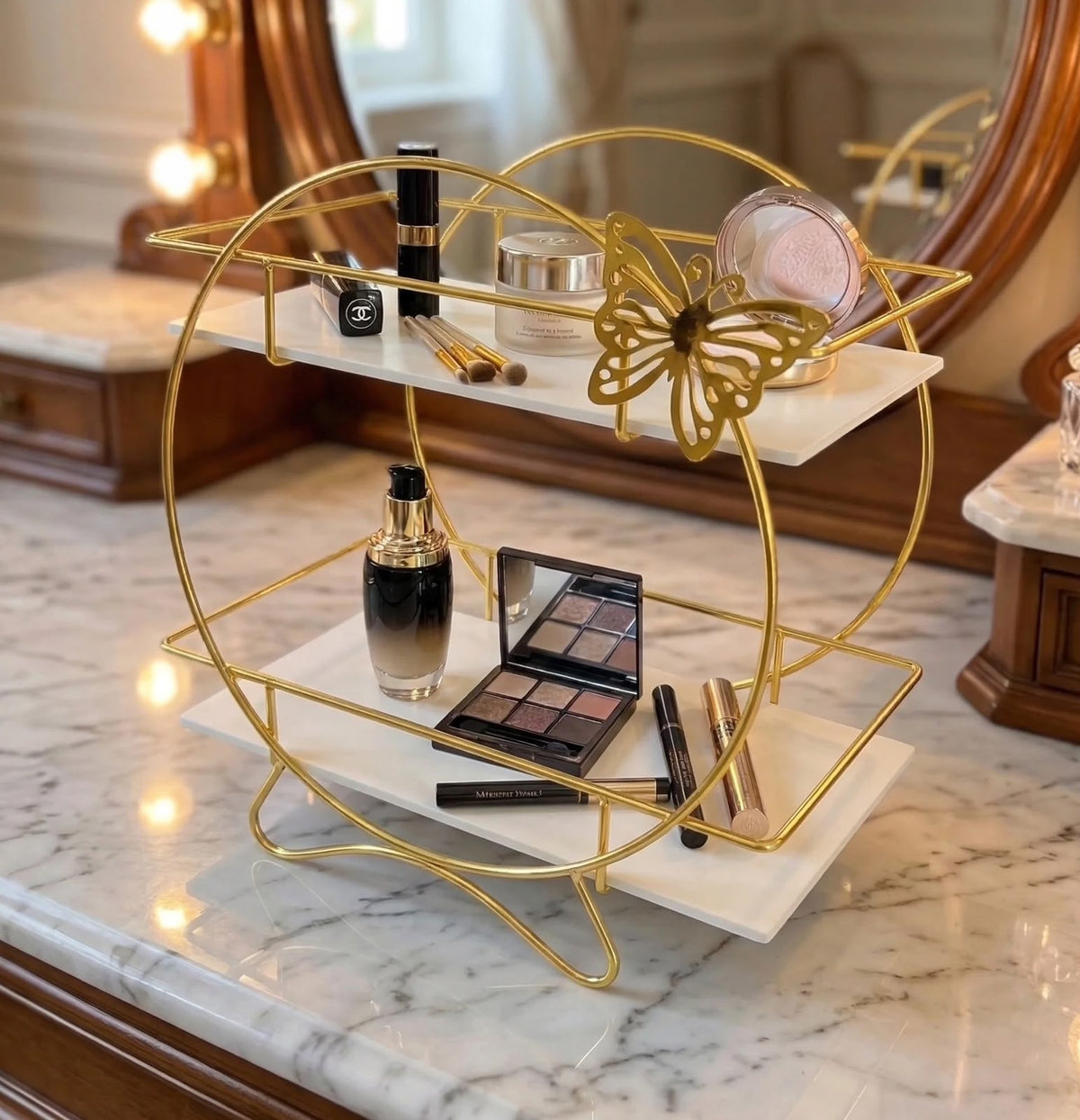 Luxury 2-Tier Butterfly Golden Vanity Rack