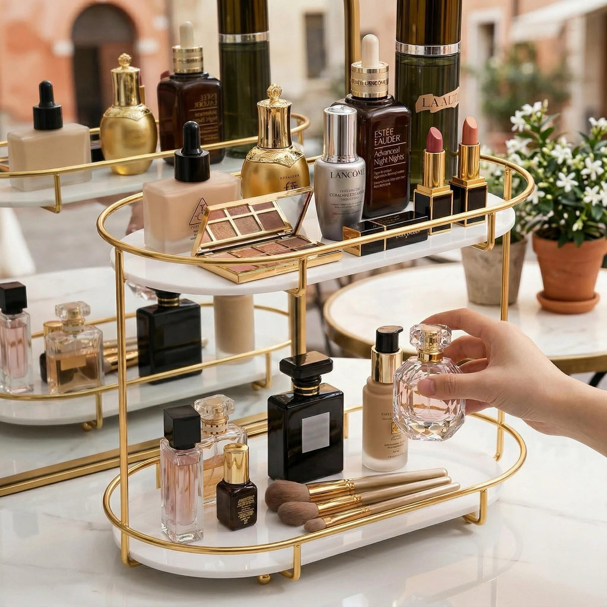 Luxury 2-Tier Golden Makeup Organizer