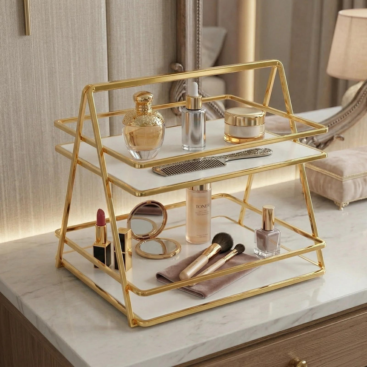 Luxury 2-Tier Golden Vanity Organizer – Royal Edition
