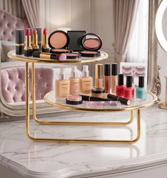 Luxury 2-Tier Offset Golden Cosmetic Organizer