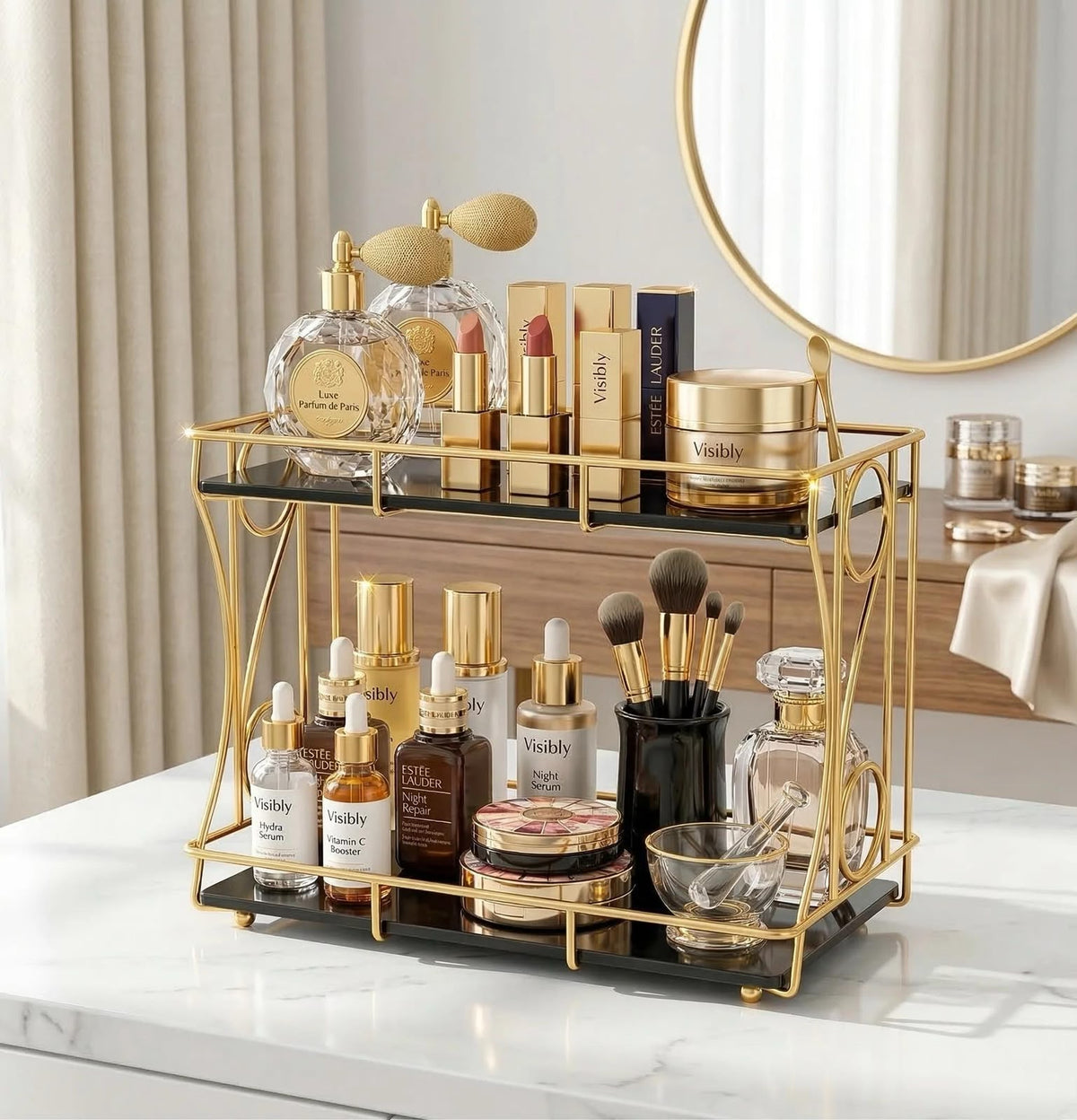 Luxury 2-Tier Rectangular Vanity Rack