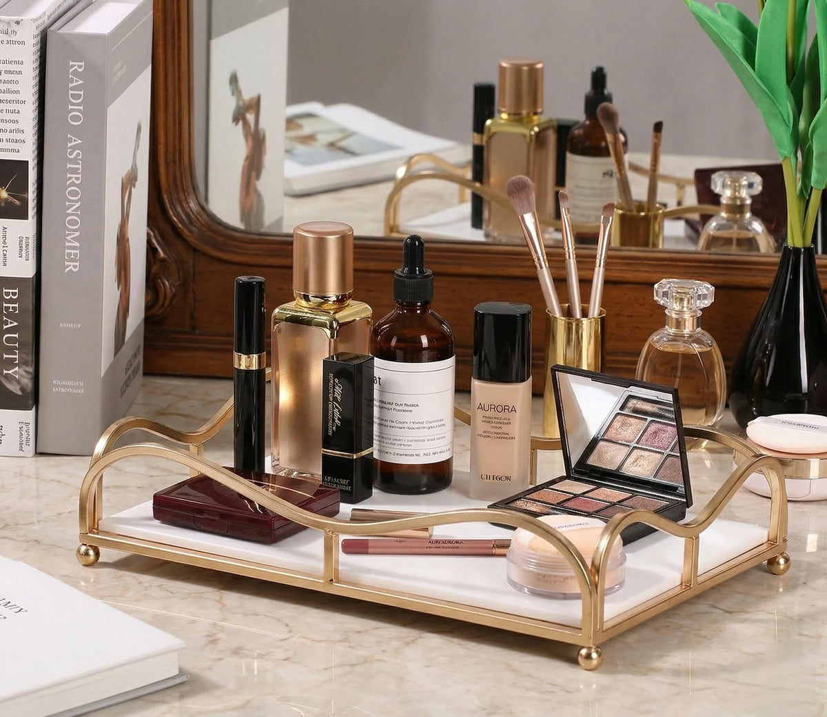 Luxury Gold Vanity Tray with Acrylic Base