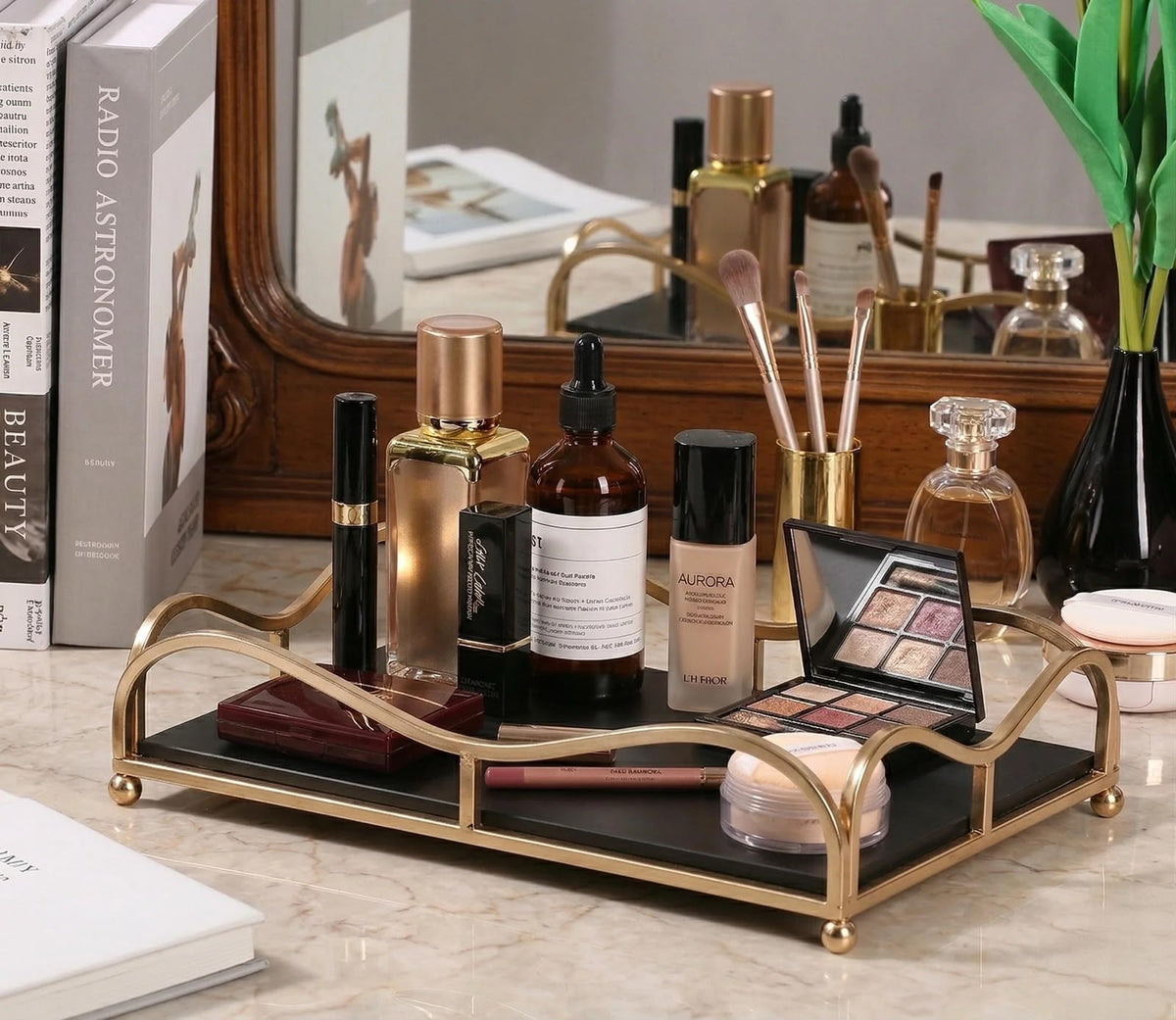 Luxury Gold Vanity Tray with Acrylic Base