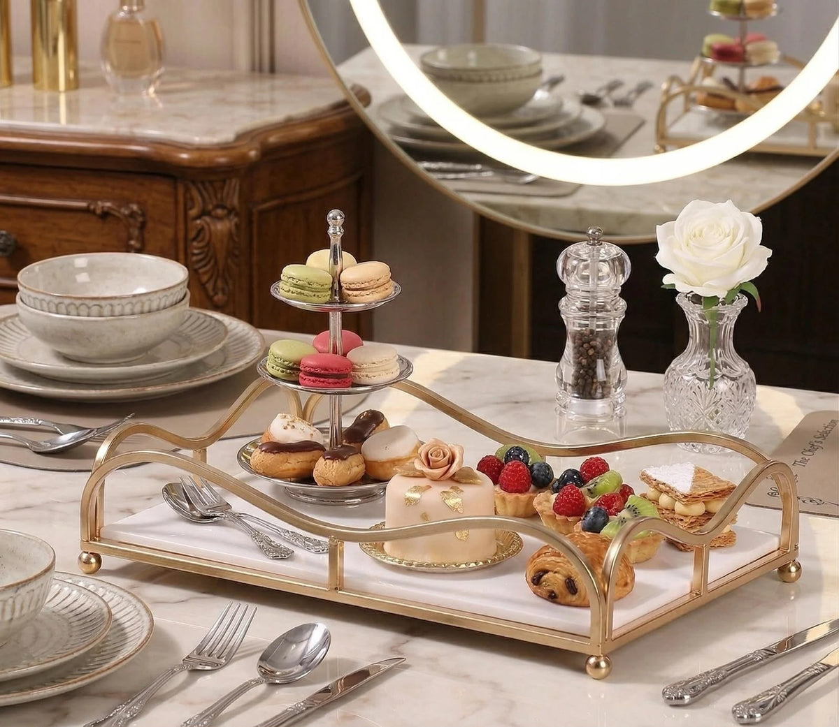 Luxury Gold Vanity Tray with Acrylic Base
