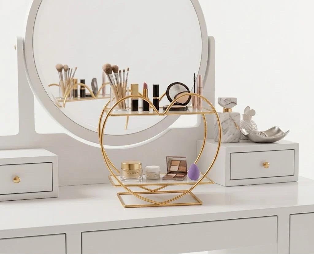 Luxury Heart-Shaped 2-Tier Golden Cosmetic Organizer