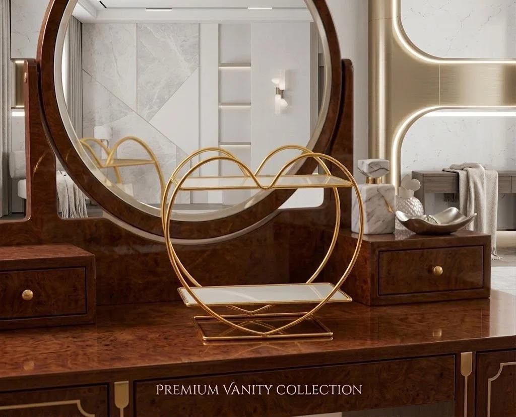 Luxury Heart-Shaped 2-Tier Golden Cosmetic Organizer
