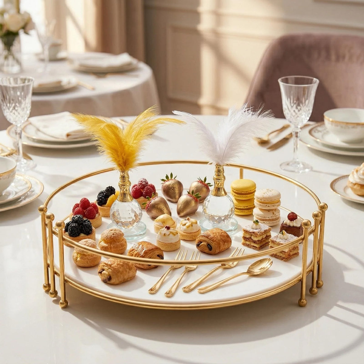 Luxury Round Gold Vanity Tray – Elegant Makeup & Perfume Organizer