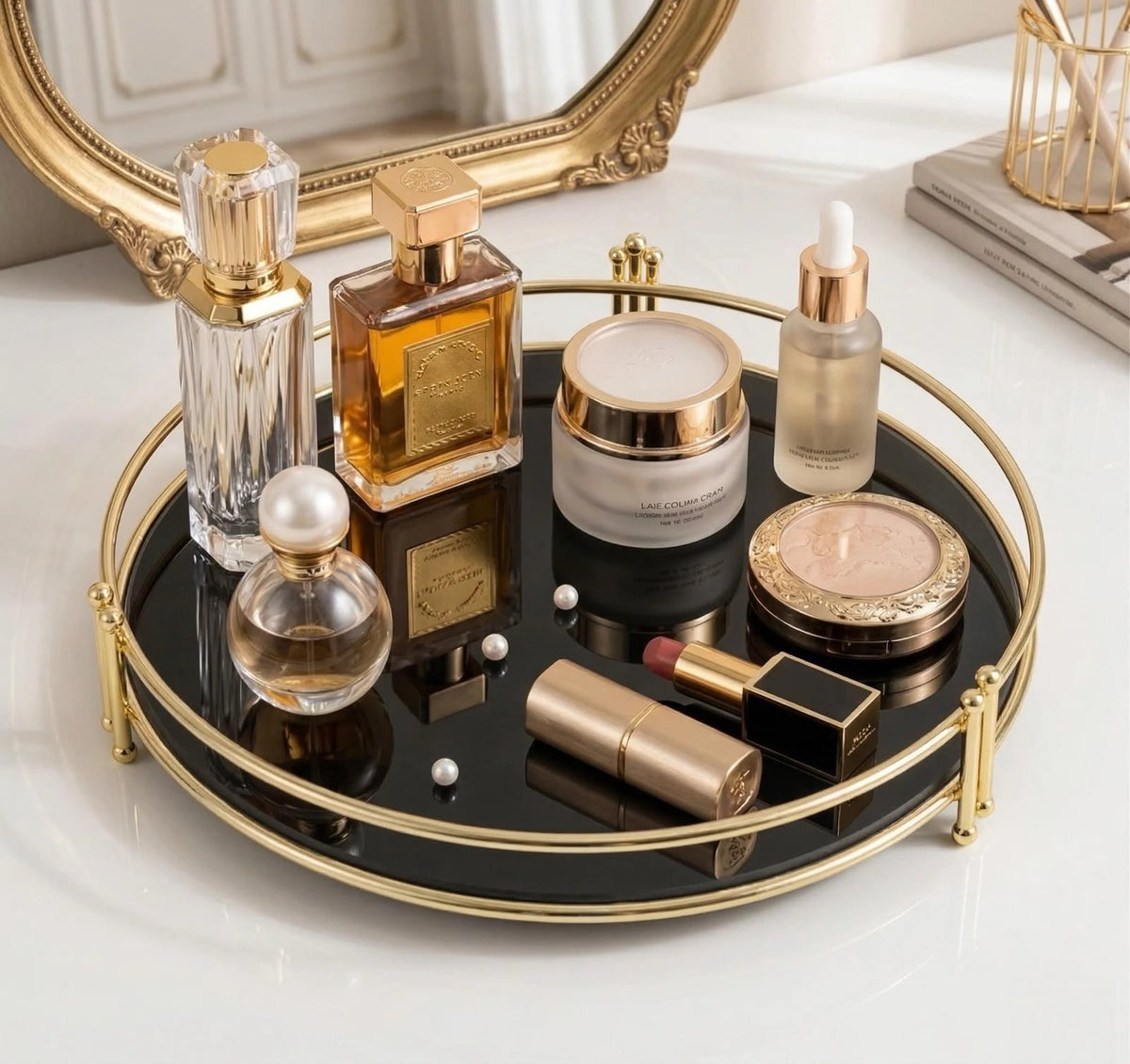 Luxury Round Golden Vanity Tray