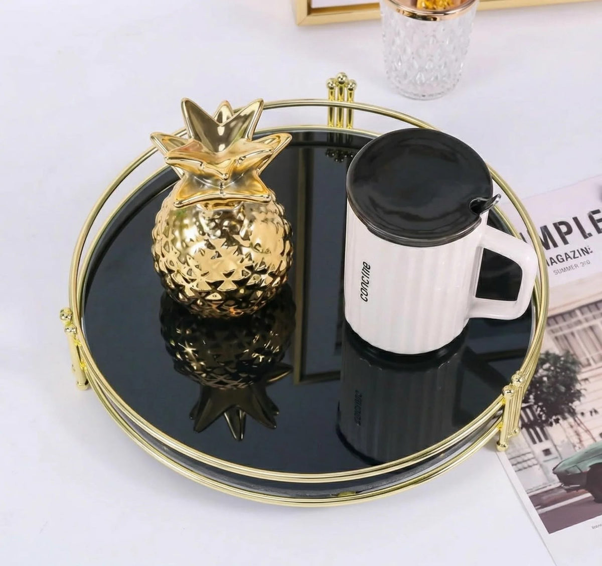 Luxury Round Golden Vanity Tray