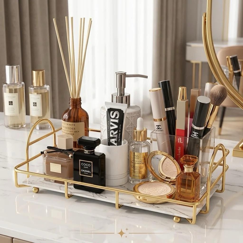 Luxury Shiny Gold Cosmetic Organizer Tray