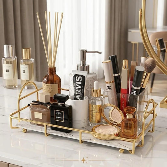 Luxury Shiny Gold Cosmetic Organizer Tray