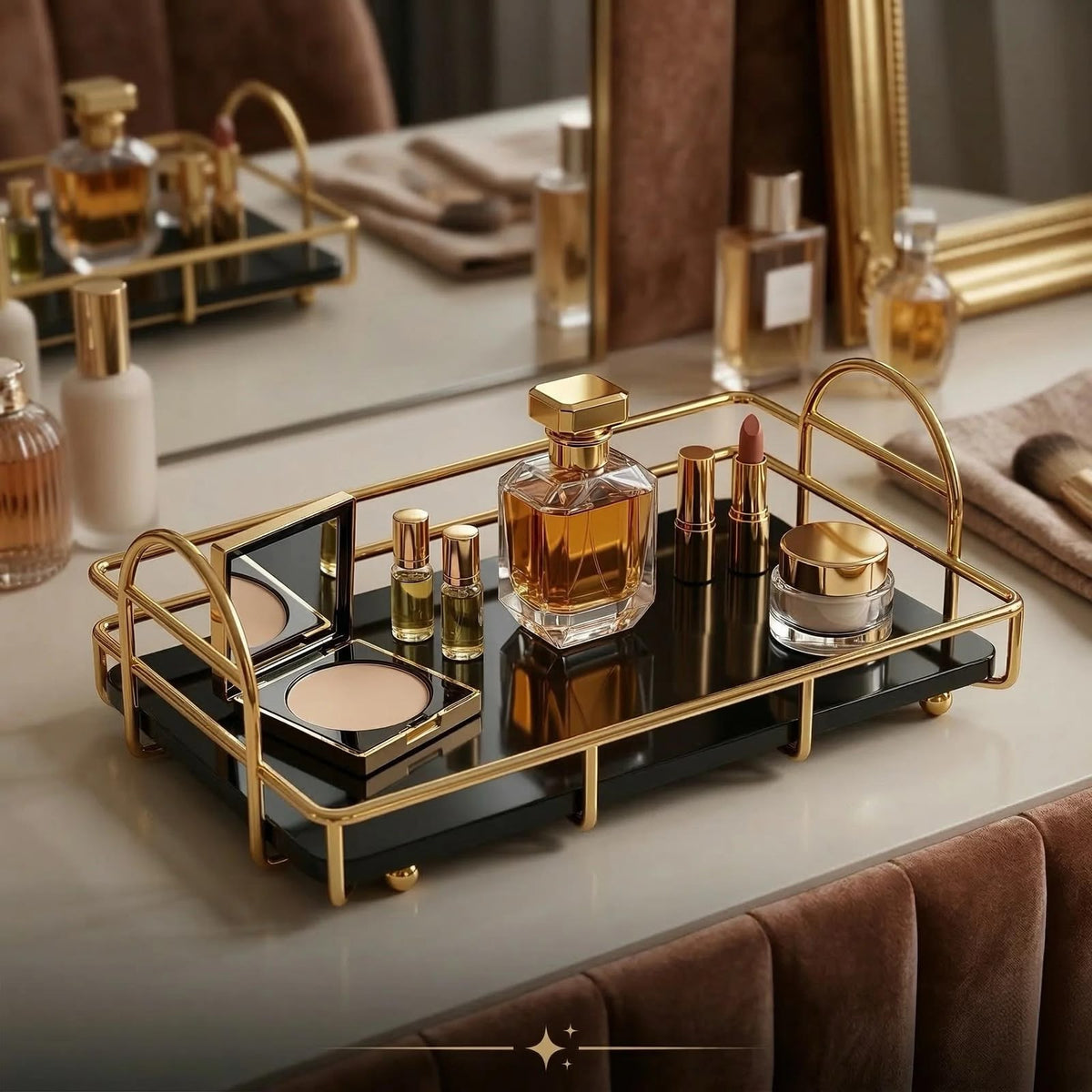 Luxury Shiny Gold Cosmetic Organizer Tray