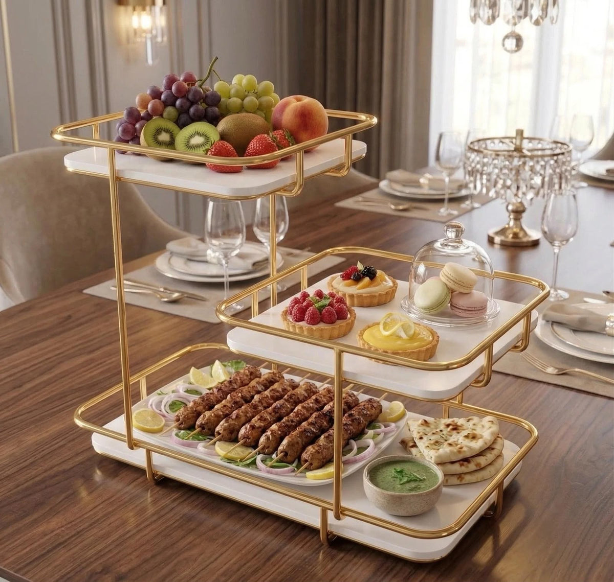 Premium 3-Tier Golden & White Acrylic Cosmetic Organizer
