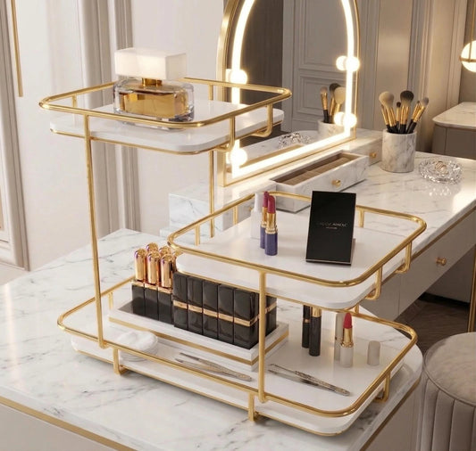 Premium 3-Tier Golden & White Acrylic Cosmetic Organizer
