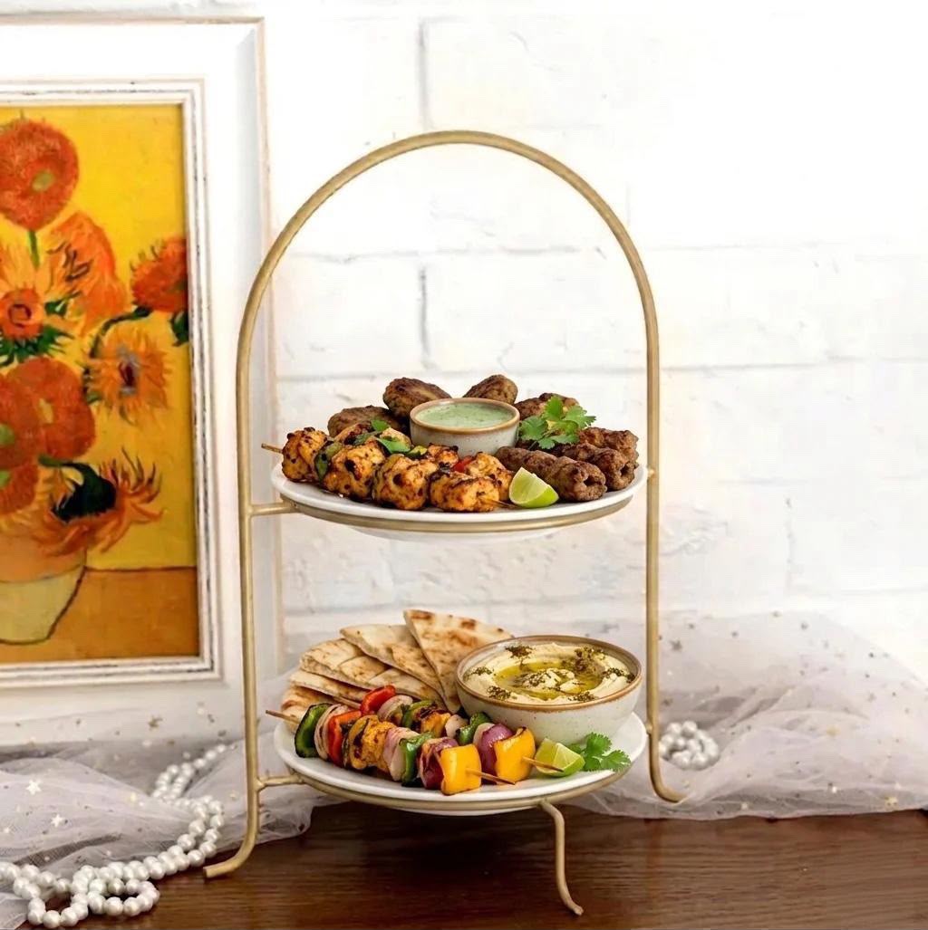 Luxury 2-Tier Gold Arch Serving Stand