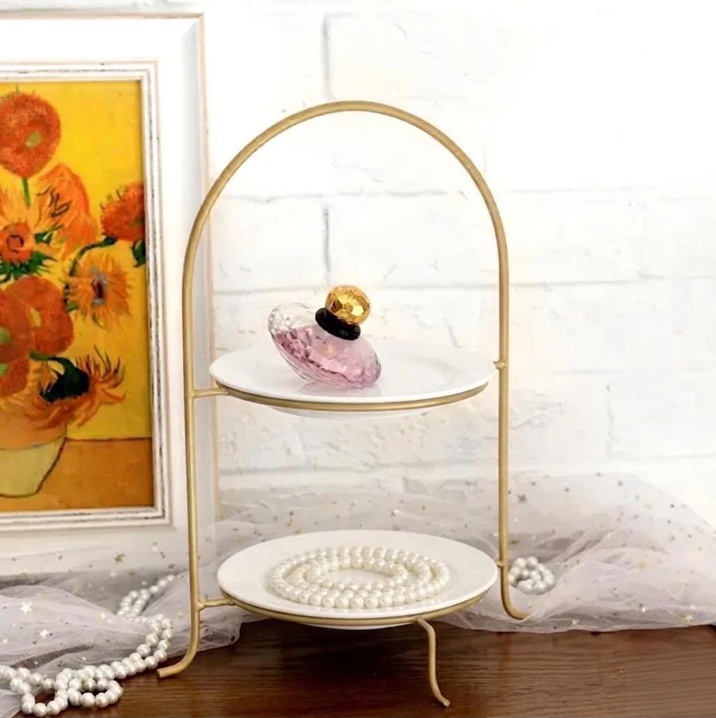 Luxury 2-Tier Gold Arch Serving Stand