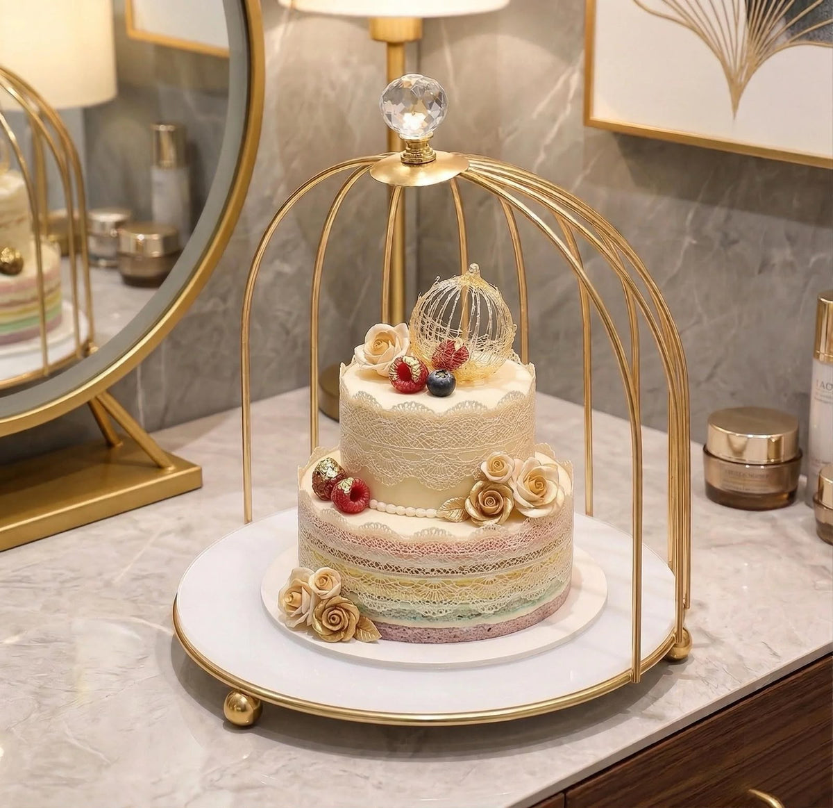 Multi-Purpose Golden Birdcage Stand