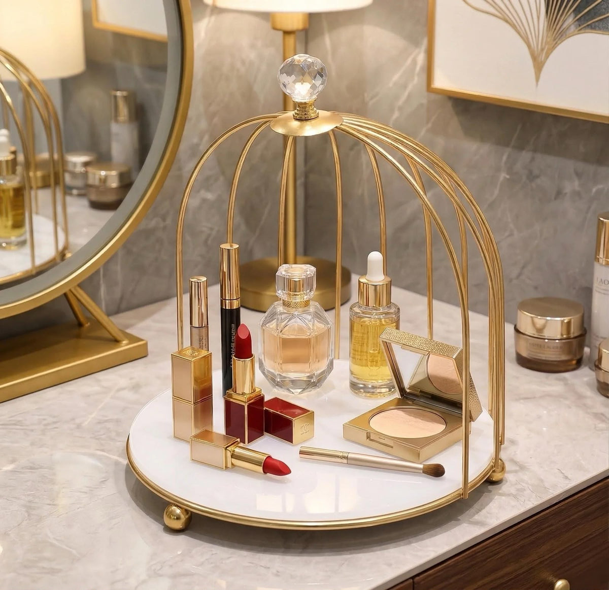 Multi-Purpose Golden Birdcage Stand