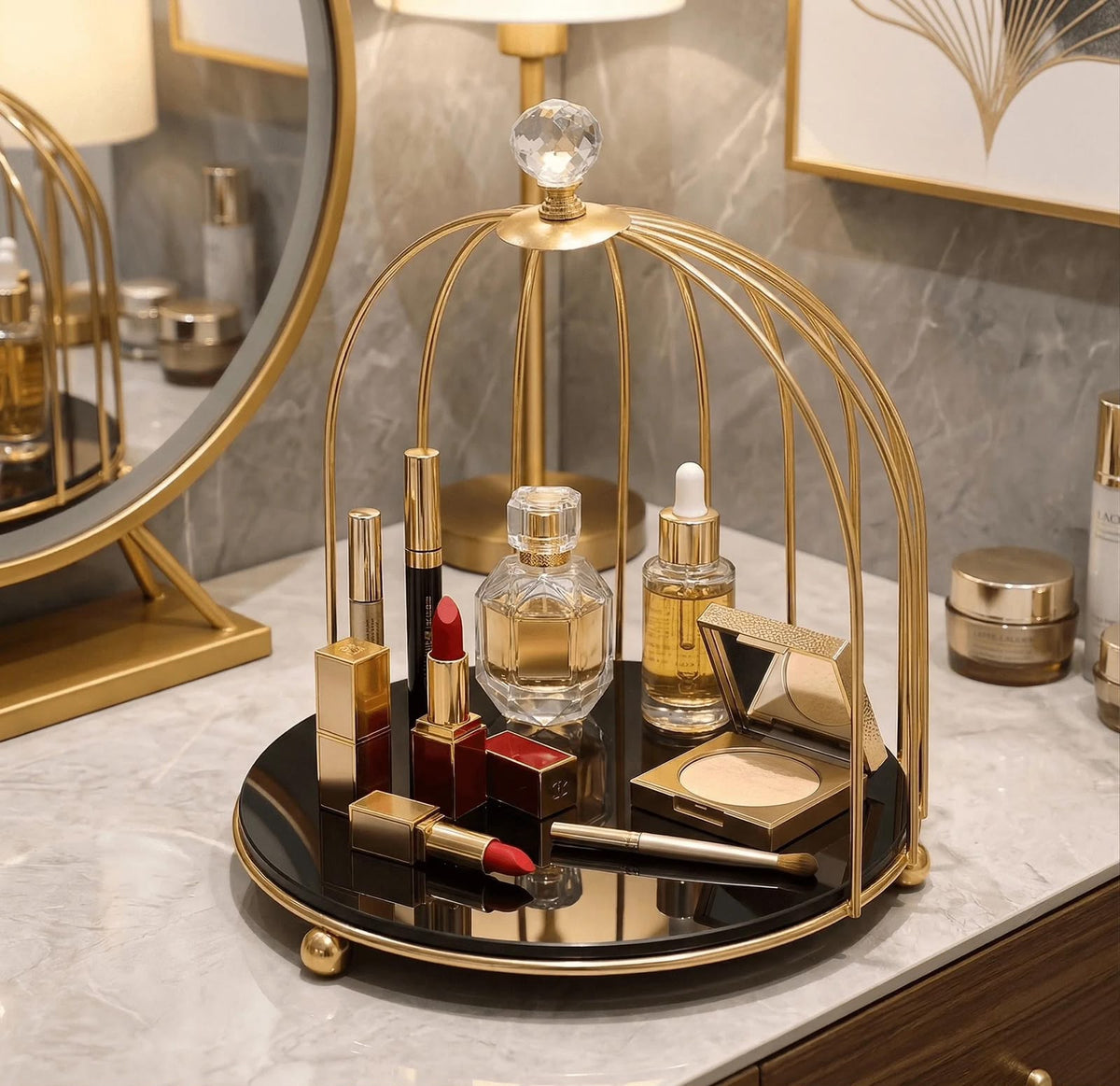 Multi-Purpose Golden Birdcage Stand