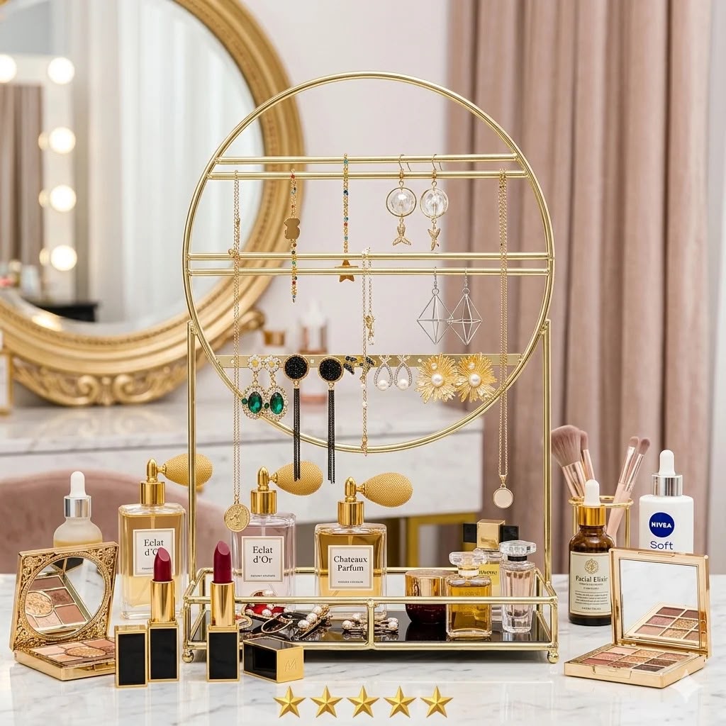 Premium 2-in-1 Round Gold Jewelry Rack