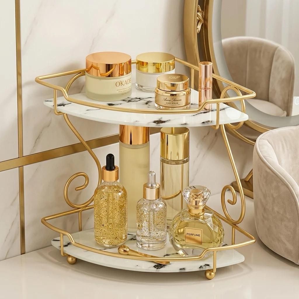 2-Tier Golden Corner Rack for cosmetic