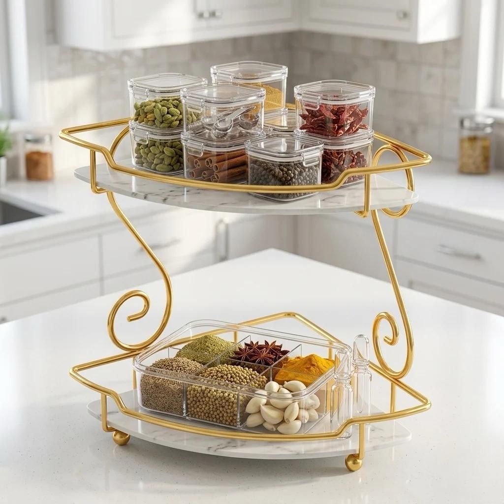 2-Tier Golden Corner Rack for cosmetic