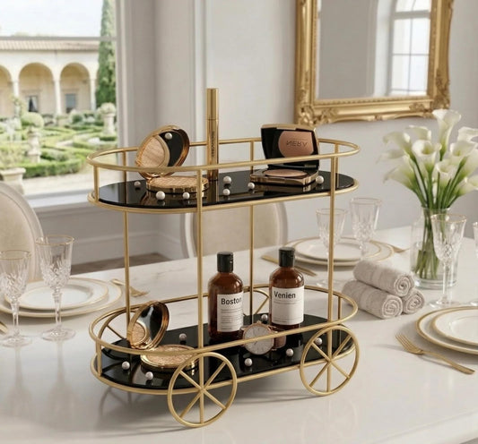 2-Tier Trolley Shape Golden Rack